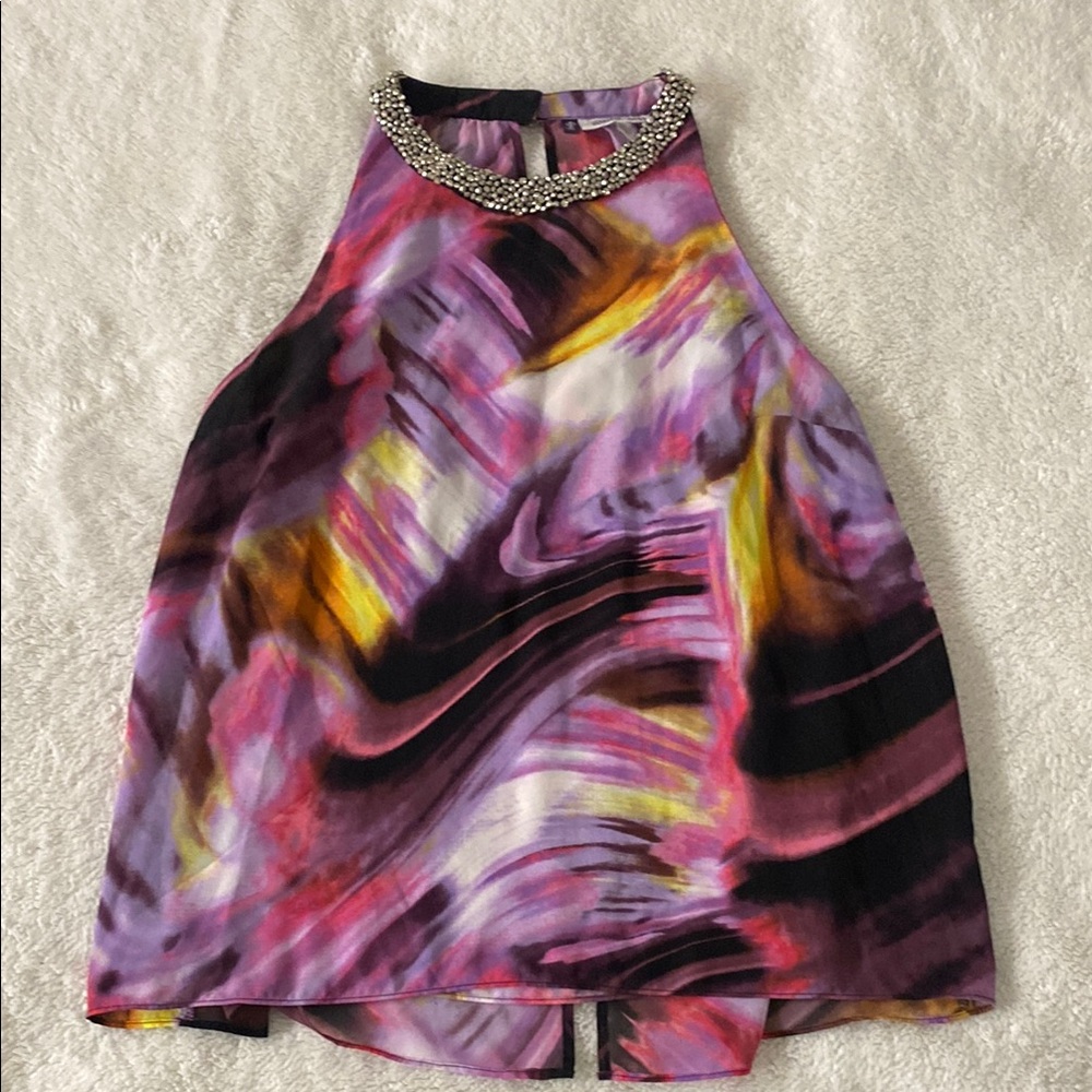 Jennifer Lopez Purple Pink Graphic Embellished Blouse